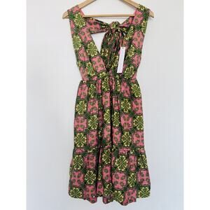 House of Harlow 1960 NWT Deep V-Neck Floral Dress Sz XS Linen Blend Halter Boho